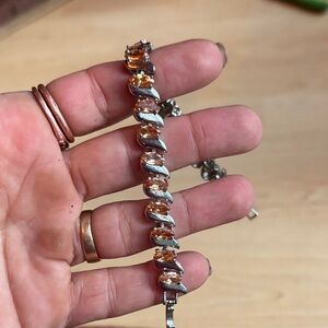 Stylish Silver and orange sapphire Chain Bracelet